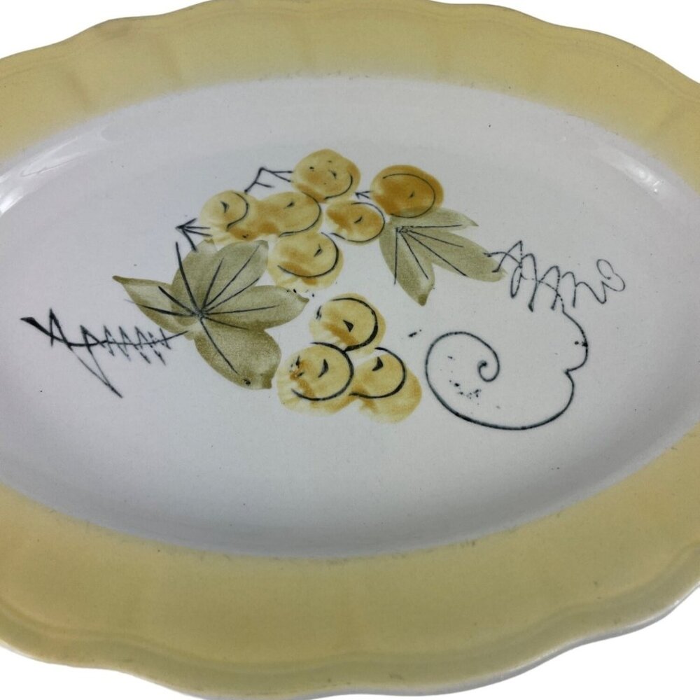 Vintage Corona Ironstone Oval Shaped Platter Yellow & Green Scalloped Border - Picture 2 of 10